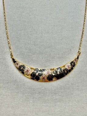 Vintage Cloisonné Charcoal and Pink Necklace